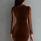 Camille - Women's Velvet Lace Bodycon Midi Dress 2