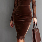 Camille - Women's Velvet Lace Bodycon Midi Dress 4