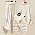 Camryn - Women's Ribbed Turtleneck Puffer Vest Three-Piece Set