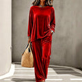 Candelaria - Women's Velvet Round Neck Wide Leg Matching Set 1