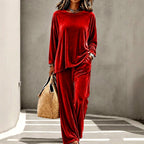 Candelaria - Women's Velvet Round Neck Wide Leg Matching Set 1