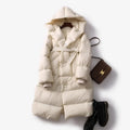 Caprice - Women's Belted Long Puffer Coat with Oversized Hood