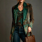 Carlotta - Women's Paisley Print Velvet Lapel Blazer 2