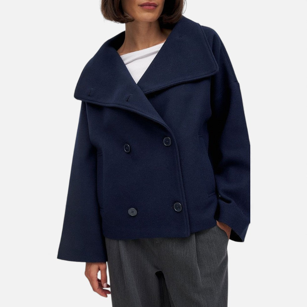 Carmela - Women's Double-Breasted Wool Blazer with Statement Collar