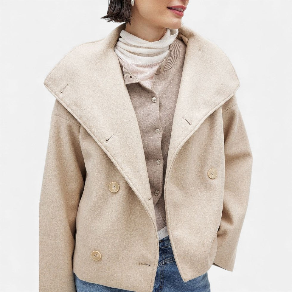 Carmela - Women's Double-Breasted Wool Blazer with Statement Collar
