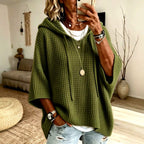 Caroline - Women's Waffle-Knit Hooded Poncho Sweater 2