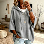 Caroline - Women's Waffle-Knit Hooded Poncho Sweater 4