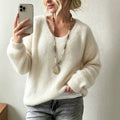 Cassidy - Women's V-Neck Fuzzy Knit Sweater 1