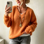 Cassidy - Women's V-Neck Fuzzy Knit Sweater 5