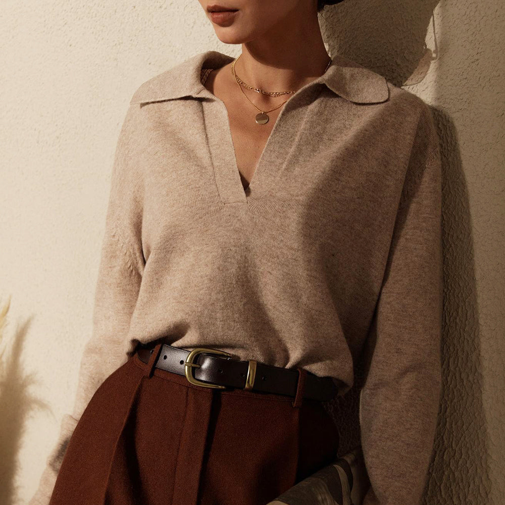 Catriona - Women's Collared V-Neck Knit Sweater