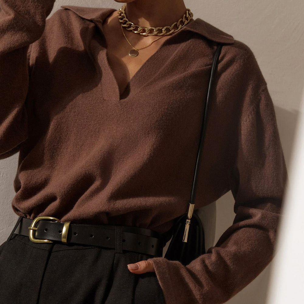 Catriona - Women's Collared V-Neck Knit Sweater