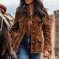 Cecil - Women's Suede Shirt Jacket with Chest Flap Pockets