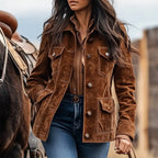Cecil - Women's Suede Shirt Jacket with Chest Flap Pockets