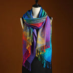Cecilia - Women's Multicolour Jacquard Wrap with Tassel Fringe