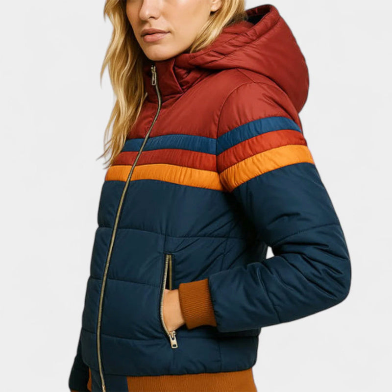 Cecily - Women's Horizontal-Stripe Quilted Puffer Jacket