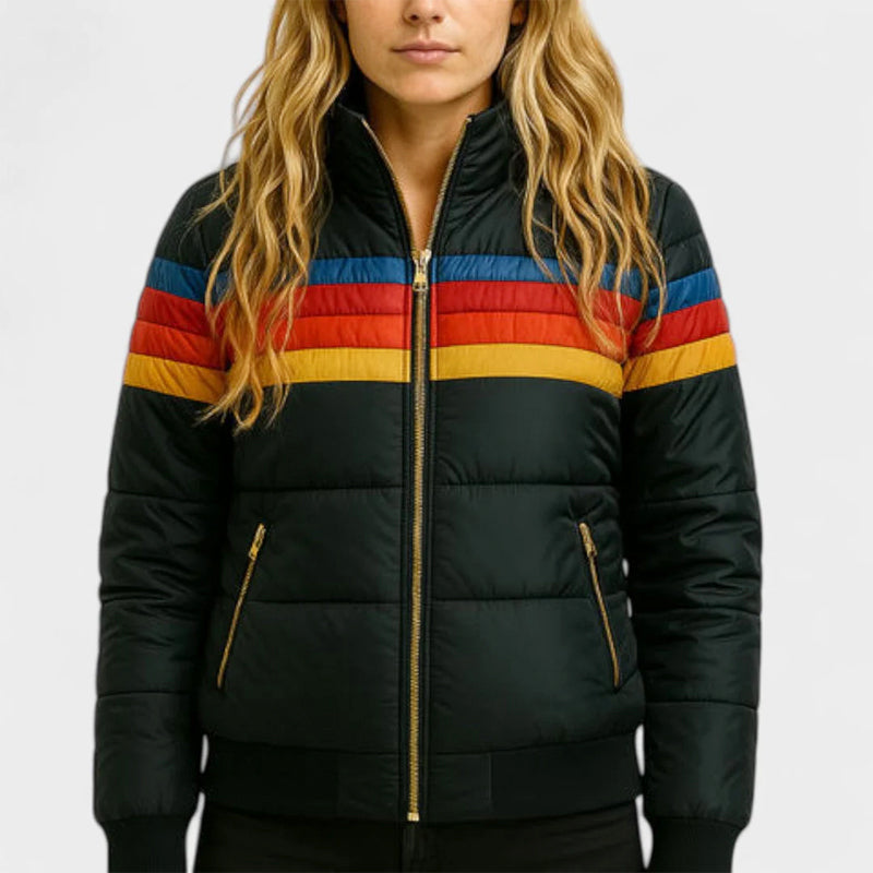 Cecily - Women's Horizontal-Stripe Quilted Puffer Jacket