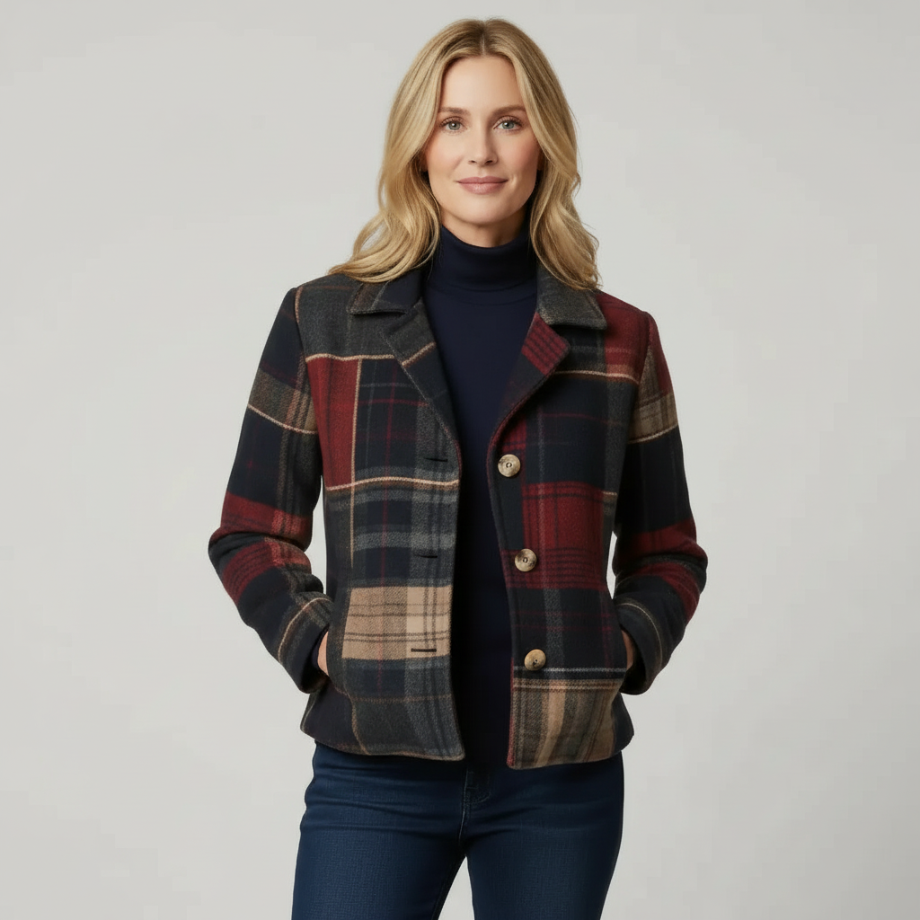 Cecily - Women's Plaid Blazer with Notch Collar and Button Front