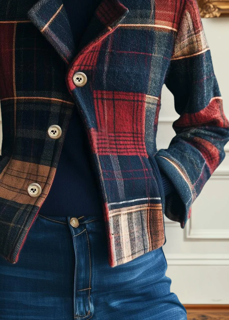 Cecily - Women's Plaid Blazer with Notch Collar and Button Front