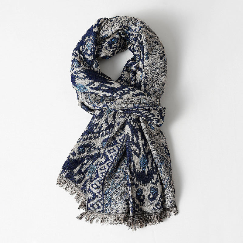 Celeste - Women's Patterned Oversized Scarf with Fringed Edges
