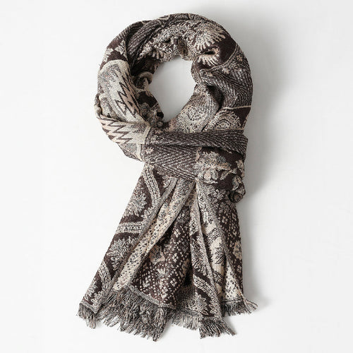 Celeste - Women's Patterned Oversized Scarf with Fringed Edges