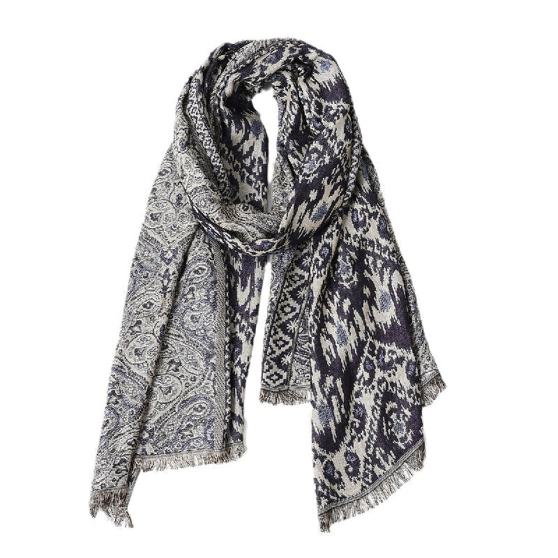 Celeste - Women's Patterned Oversized Scarf with Fringed Edges