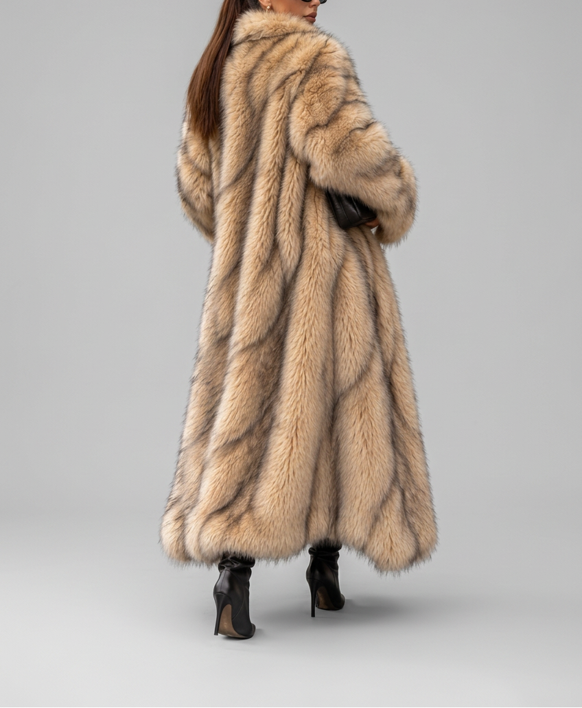 Celestina - Women's Longline Faux Fur Coat with Open Front
