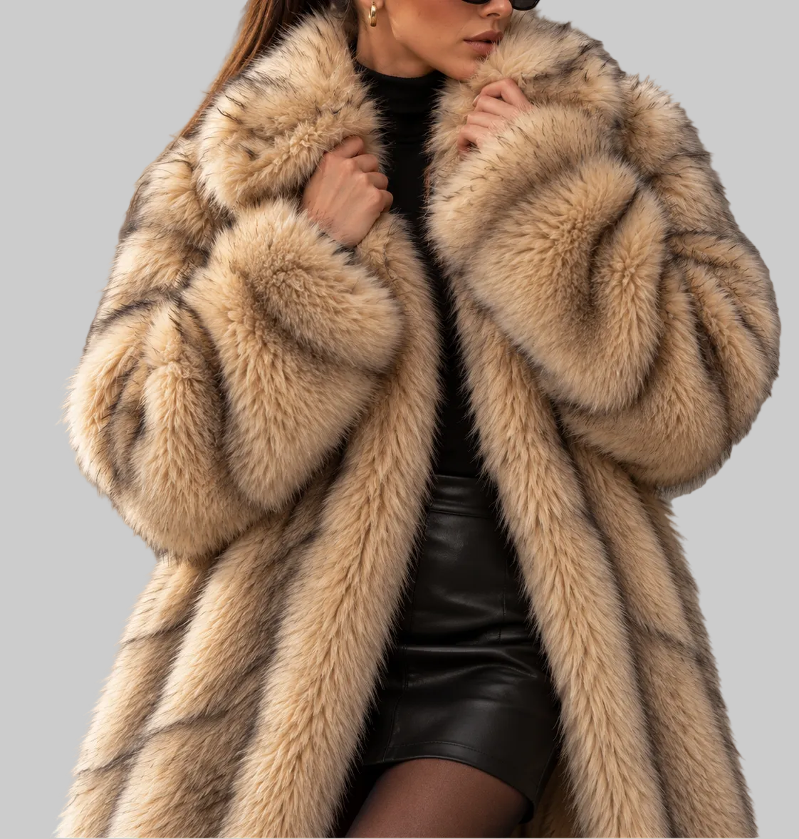 Celestina - Women's Longline Faux Fur Coat with Open Front