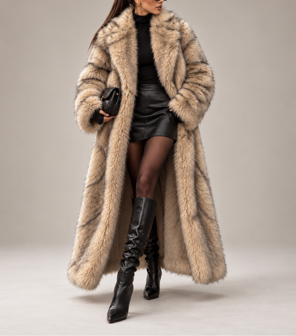 Celestina - Women's Longline Faux Fur Coat with Open Front