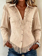 Celine - Women's Faux Suede Western Fringe Shirt