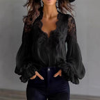Charlotte - Women's Lace V-Neck Chiffon Blouse 2