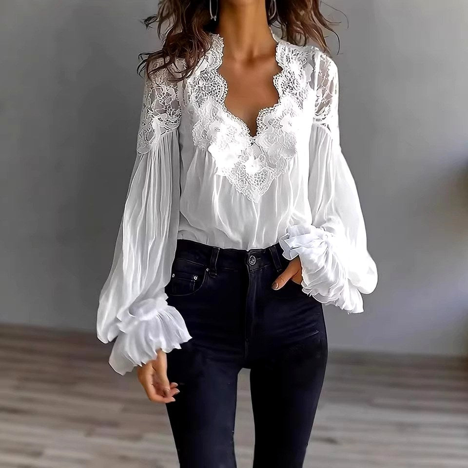 Charlotte - Women's Lace V-Neck Chiffon Blouse 3