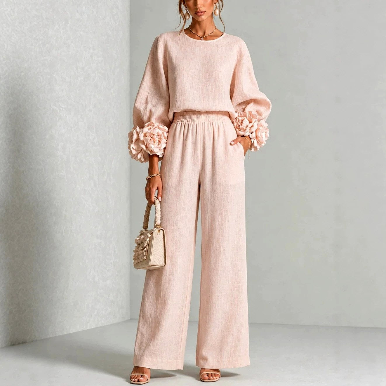 Chelsie - Women's Balloon Sleeve Wide Leg Matching Set 2