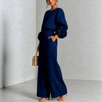 Chelsie - Women's Balloon Sleeve Wide Leg Matching Set 3