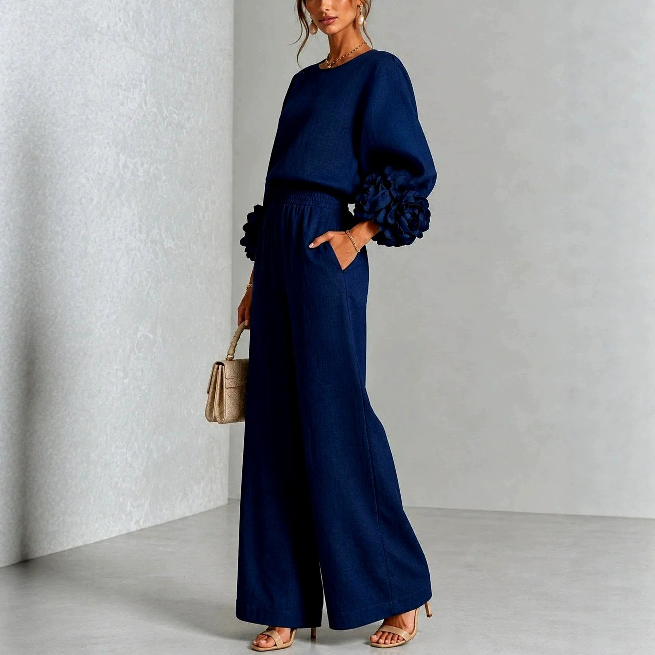 Chelsie - Women's Balloon Sleeve Wide Leg Matching Set 3
