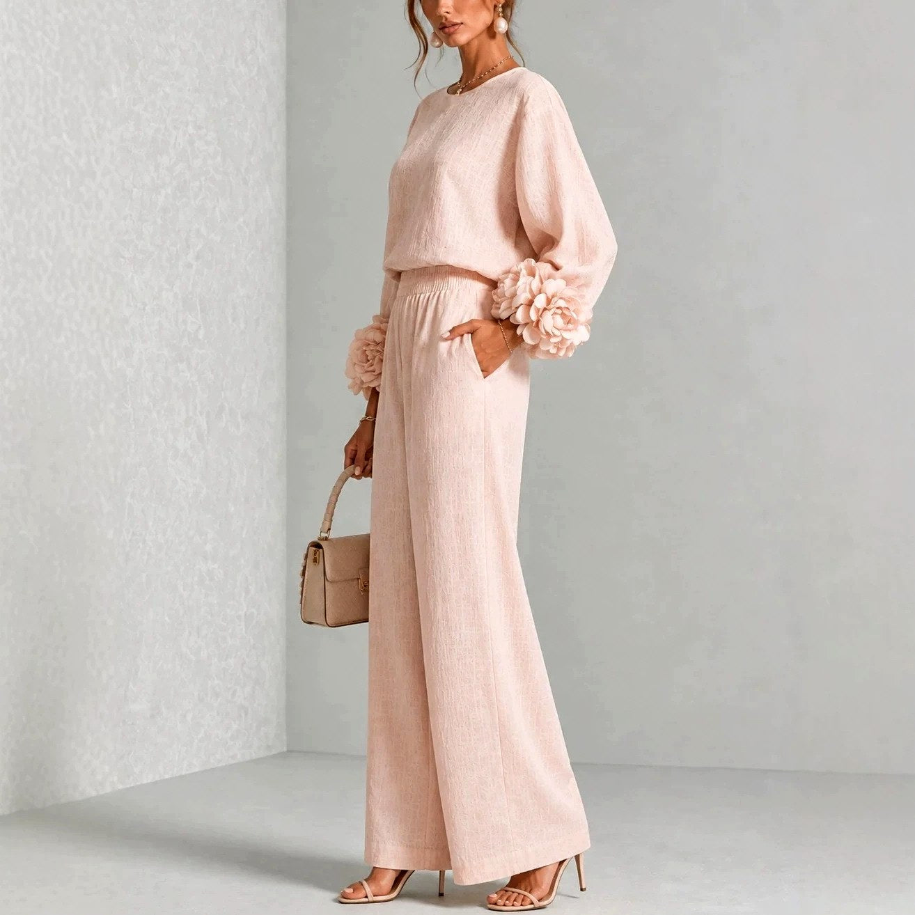 Chelsie - Women's Balloon Sleeve Wide Leg Matching Set 4
