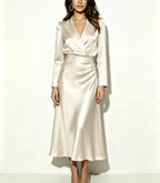 Chelsie - Women's Satin Wrap Lapel Midi Dress 1