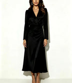 Chelsie - Women's Satin Wrap Lapel Midi Dress 4