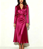 Chelsie - Women's Satin Wrap Lapel Midi Dress 6