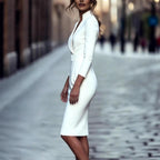 Cheryl - Women's V-Neck 3/4 Sleeve Slim Fit Midi Dress 5