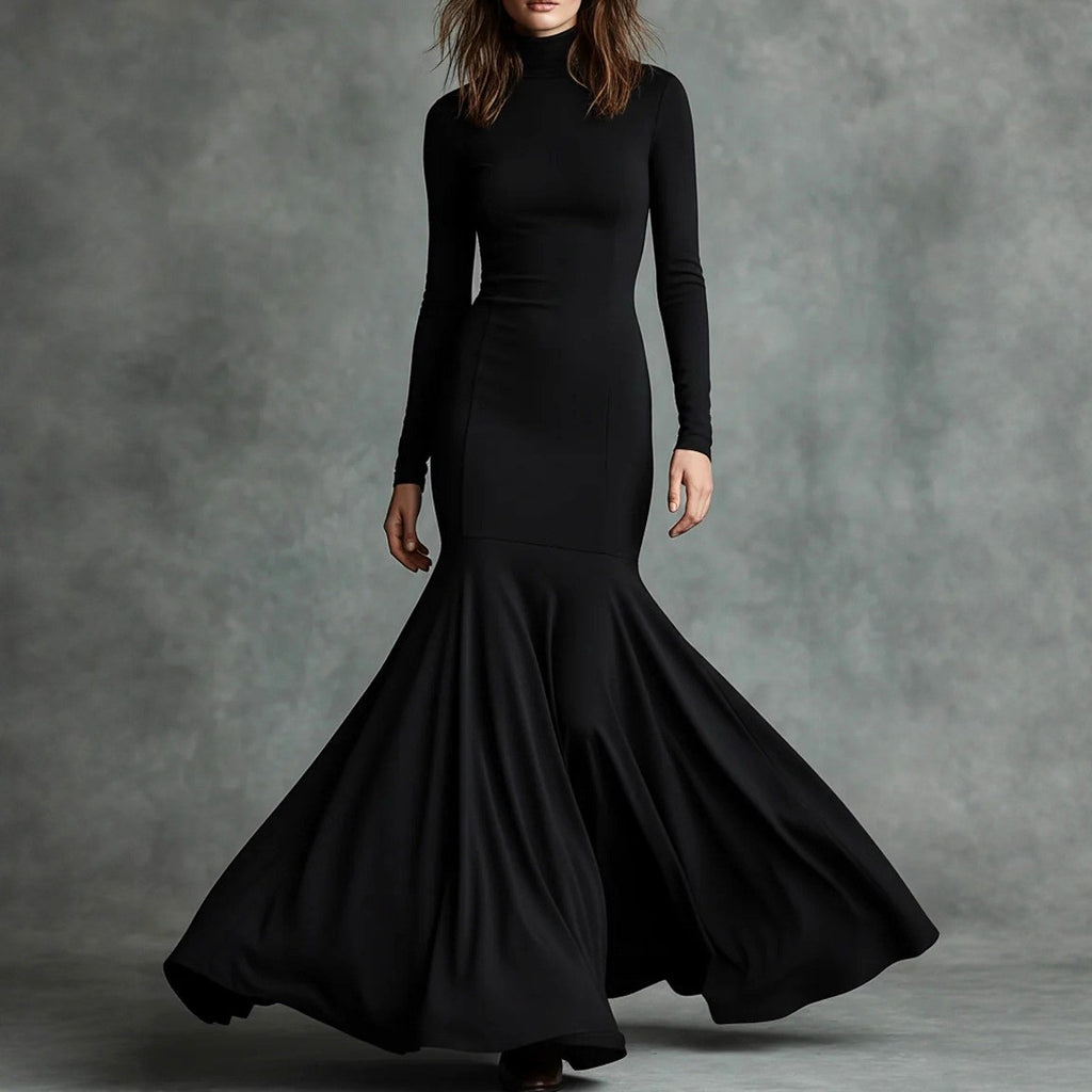 Christina - Women's Mock Neck Long Sleeve Mermaid Maxi Dress 1
