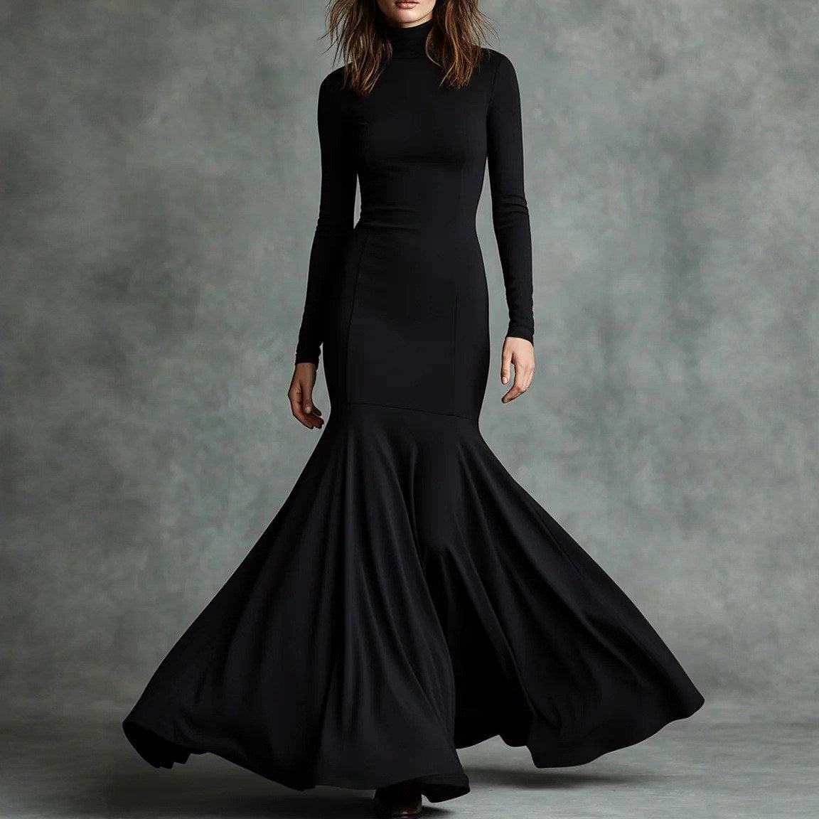 Christina - Women's Mock Neck Long Sleeve Mermaid Maxi Dress 1