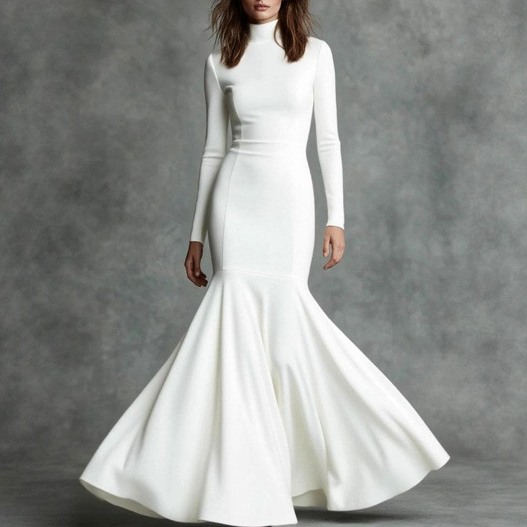Christina - Women's Mock Neck Long Sleeve Mermaid Maxi Dress 2