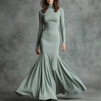 Christina - Women's Mock Neck Long Sleeve Mermaid Maxi Dress 3