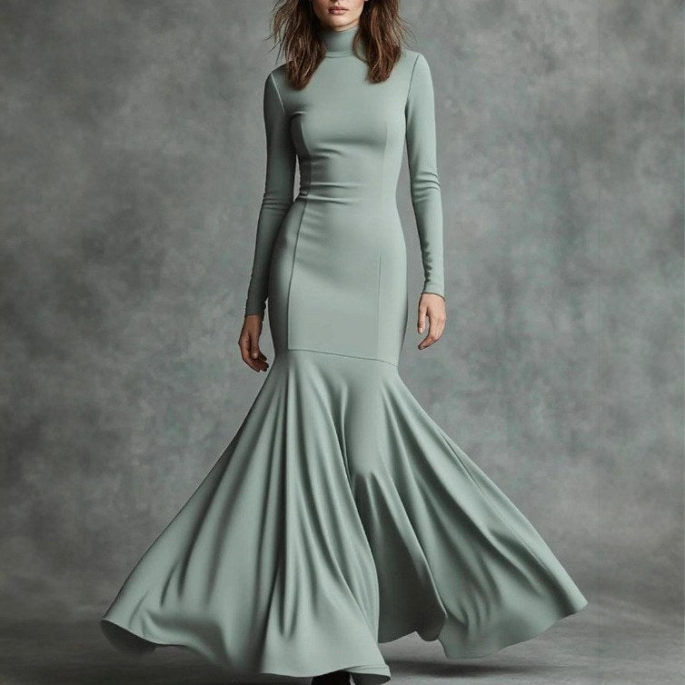 Christina - Women's Mock Neck Long Sleeve Mermaid Maxi Dress 3