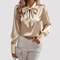 Ciara - Women's Long Sleeve Satin Bow Tie Neck Blouse  6