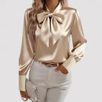 Ciara - Women's Long Sleeve Satin Bow Tie Neck Blouse  6