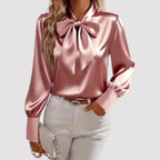 Ciara - Women's Long Sleeve Satin Bow Tie Neck Blouse  7