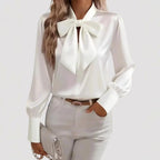 Ciara - Women's Long Sleeve Satin Bow Tie Neck Blouse  8