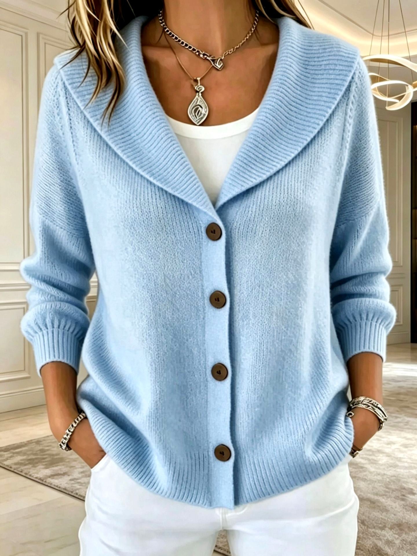 Cira - Women's Wide-Collar Button-Front Knit Cardigan 2