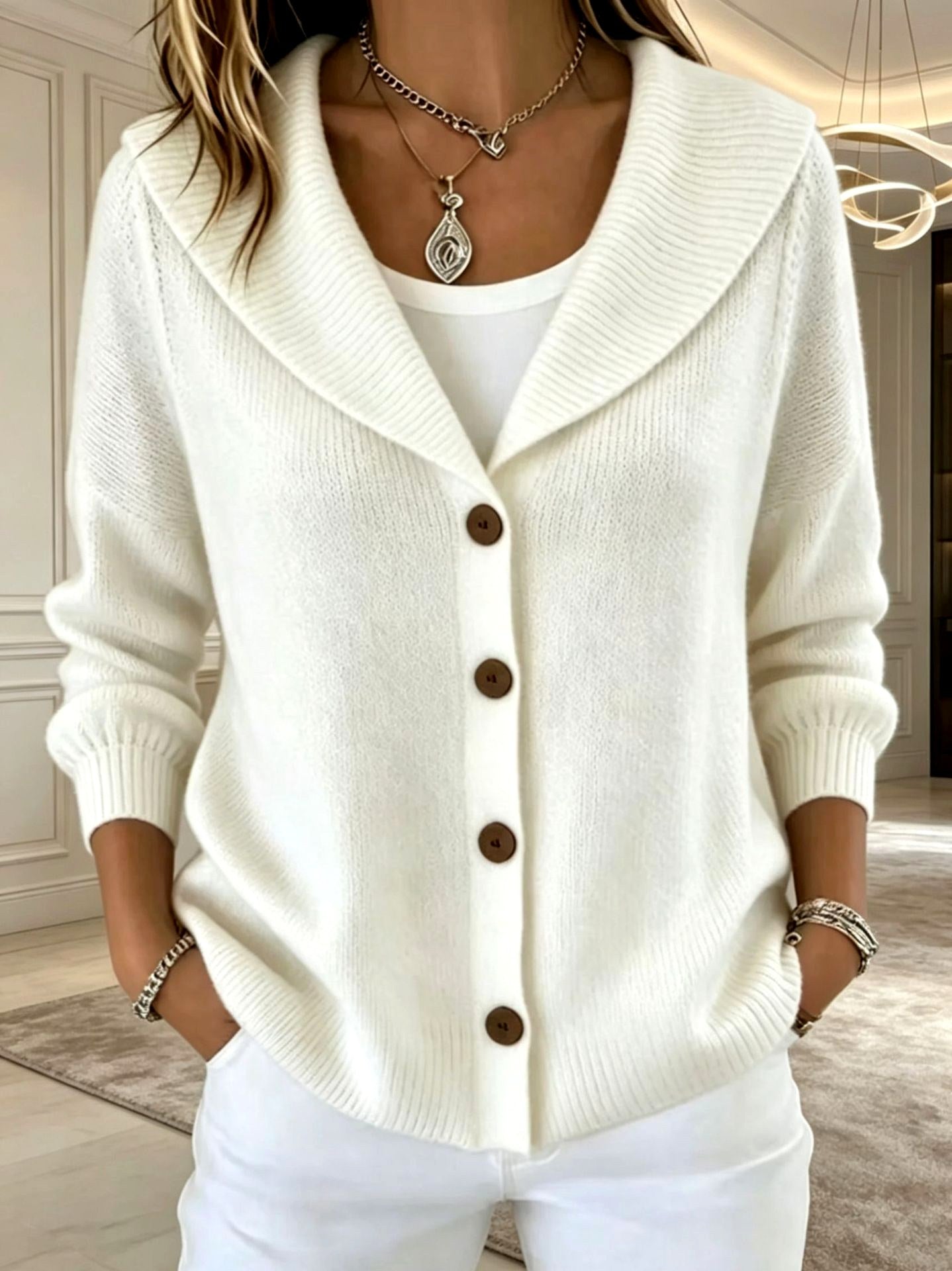 Cira - Women's Wide-Collar Button-Front Knit Cardigan 4